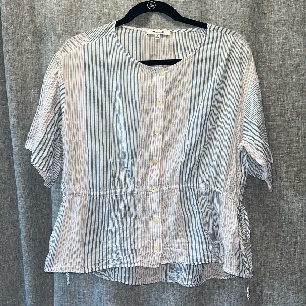 Madewell Striped Peplum Blouse Size S - Button Front, Like New